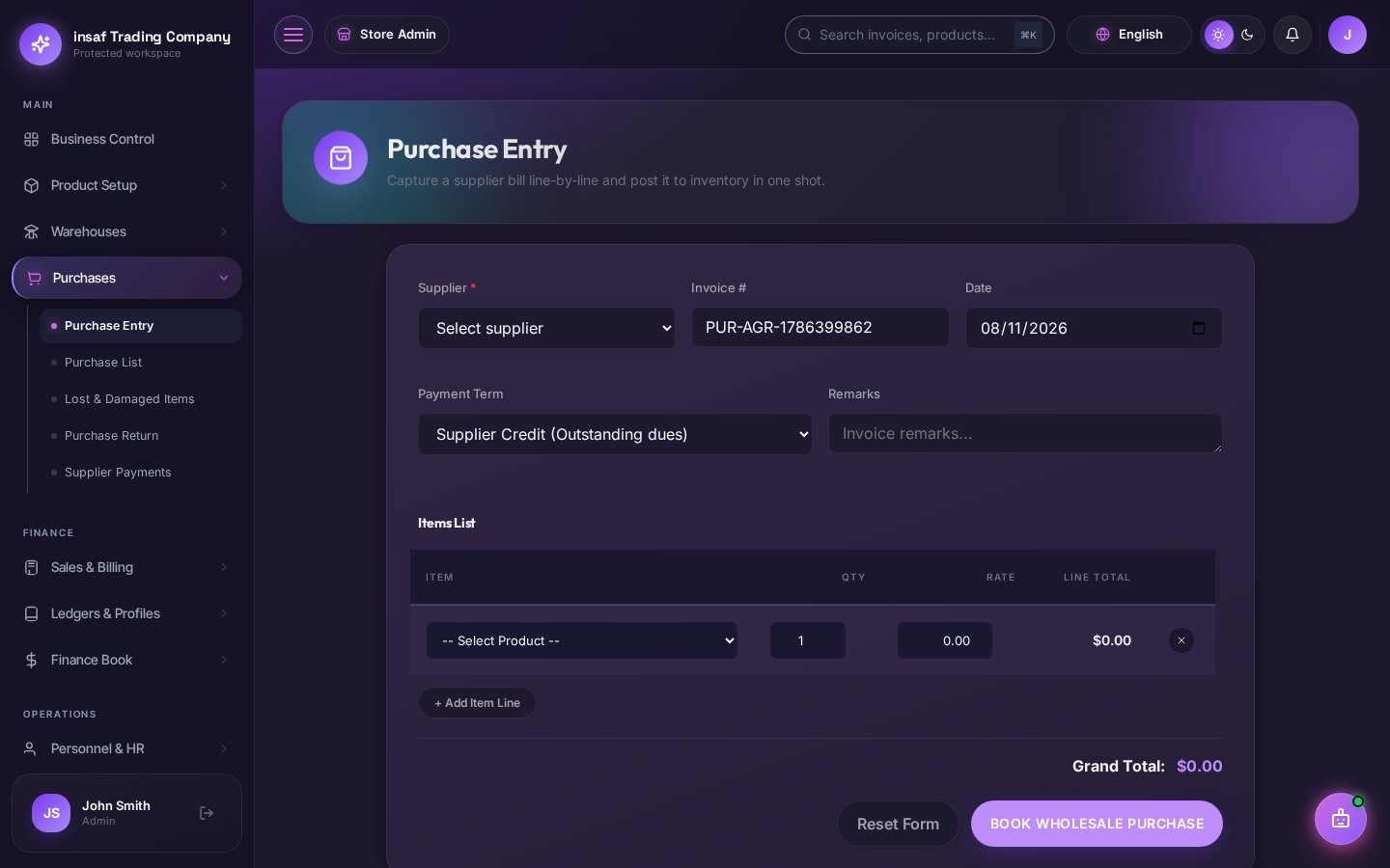 Logging Purchase Entries